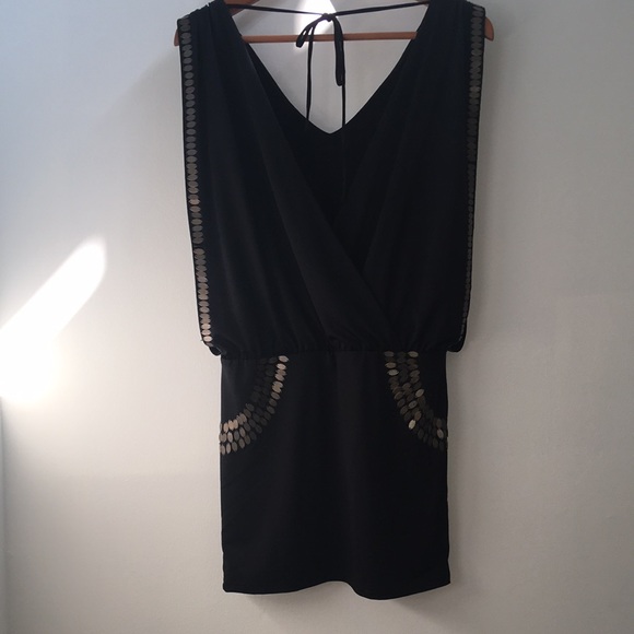 Retro Black Mini Dress with Brass Embellishments - Picture 6 of 8